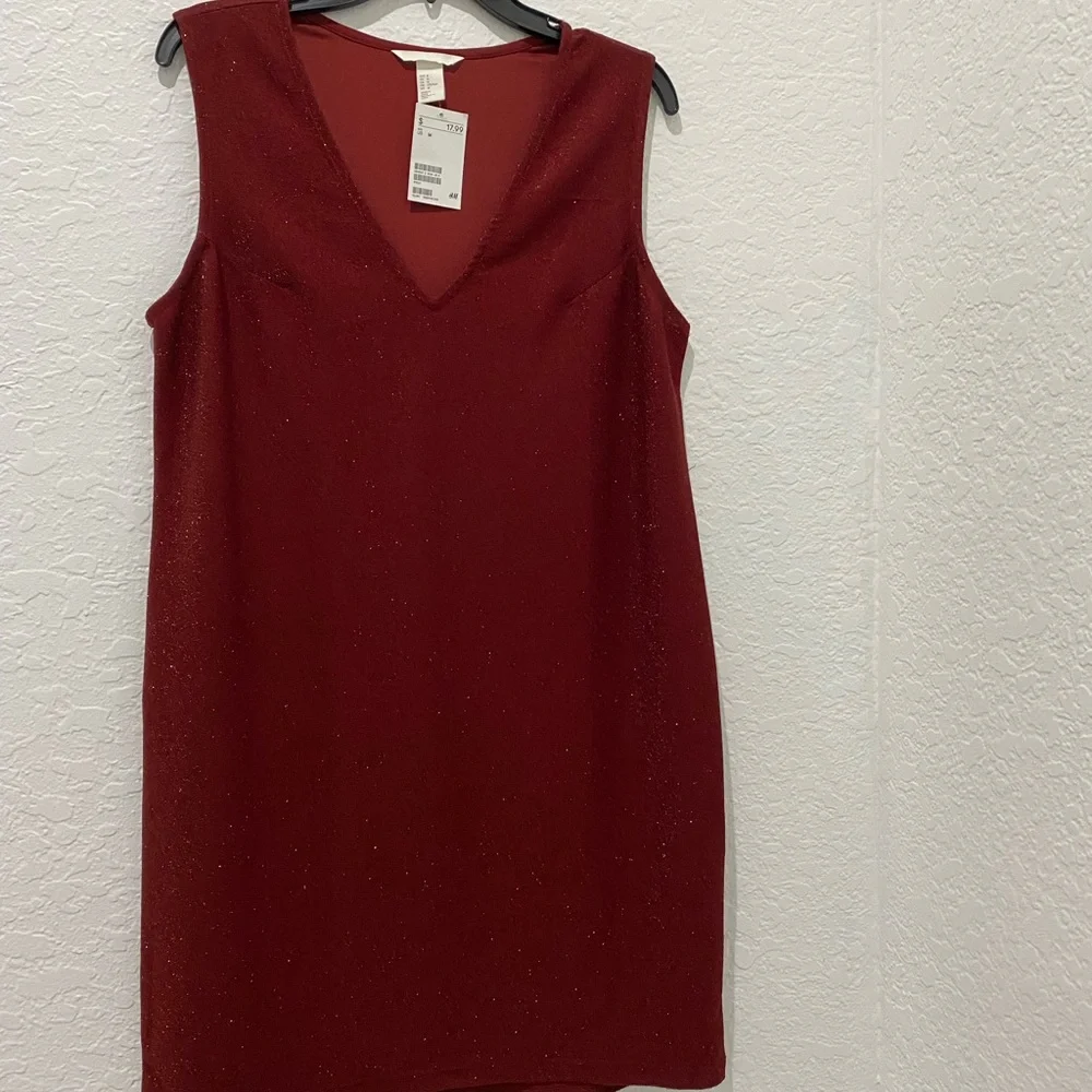 H M - Deep Red - Glitter Dress - M - Picture 1 of 5